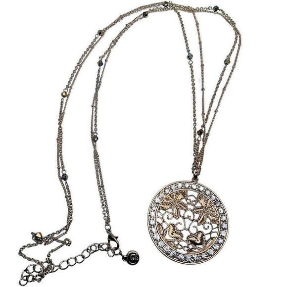 C1946 Icy Valentine Heart Flower Pendant Gold Layered Chain Necklace 35" Love - Picture 10 of 12